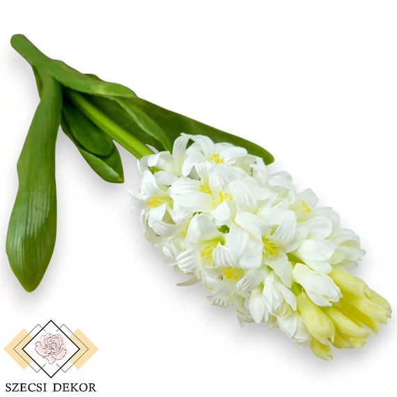 Mű jácint szál bimbókkal selyem 39 cm - fehér szemből