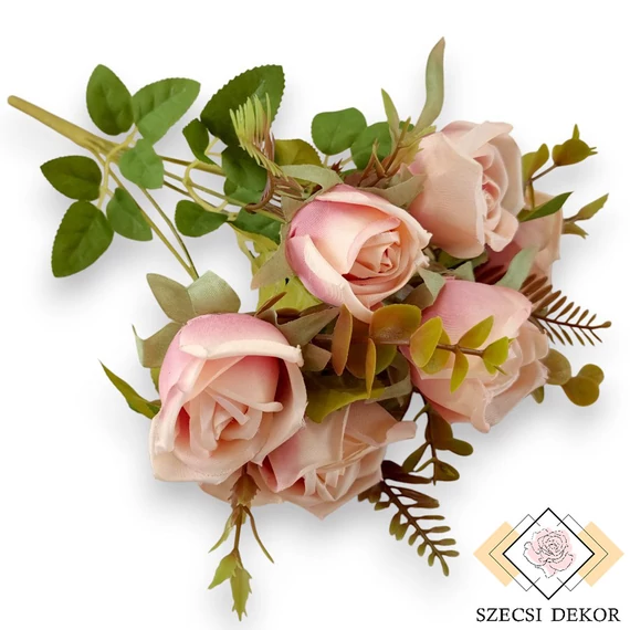 Mű floribunda rózsa csokor 7 szál selyem 44 cm - mályva-rózsaszín ferde