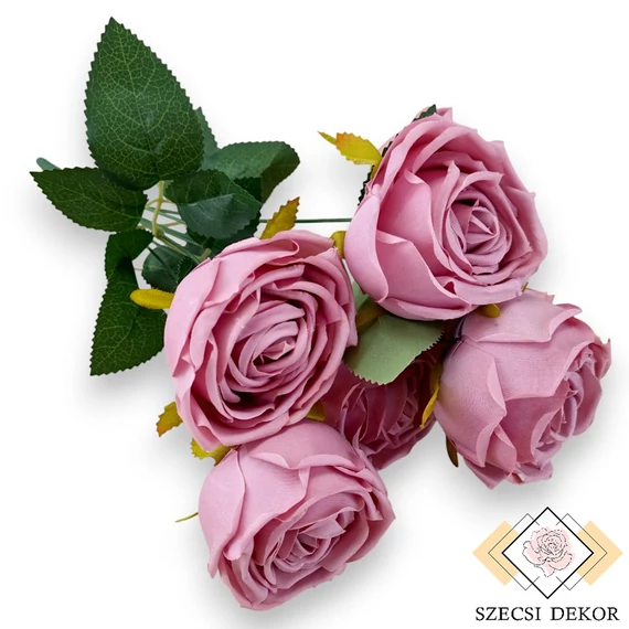 Mű törzses rózsa csokor 7 szál selyem 43 cm - fáradt pink ferde