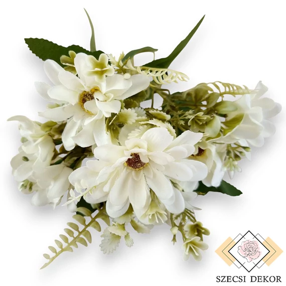 Mű zinnia csokor selyem 5 szál 31 cm - törtfehér szemből