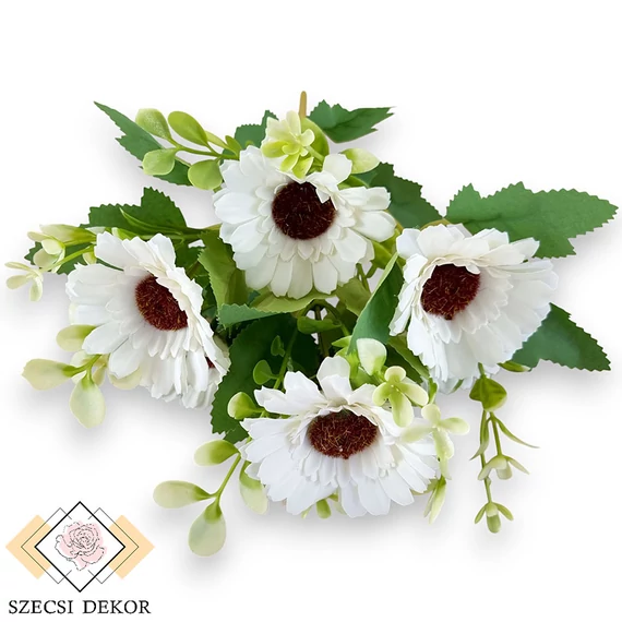 Mű gerbera csokor közepes 7 szál selyem 34 cm - fehér szemből