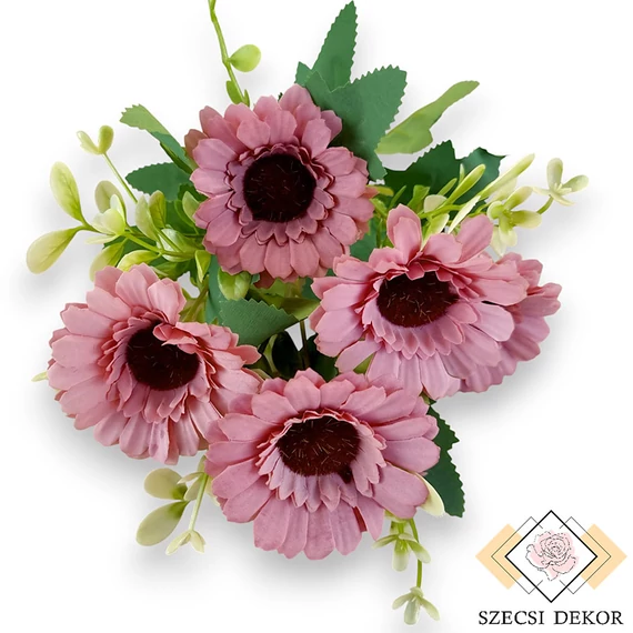 Mű gerbera csokor közepes 7 szál selyem 34 cm - fáradt rózsaszín szemből