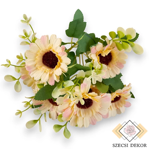 Mű gerbera csokor közepes 7 szál selyem 34 cm - halványsárga szemből