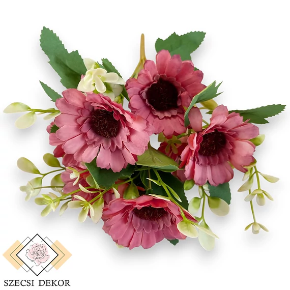 Mű gerbera csokor közepes 7 szál selyem 34 cm - korallpiros szemből