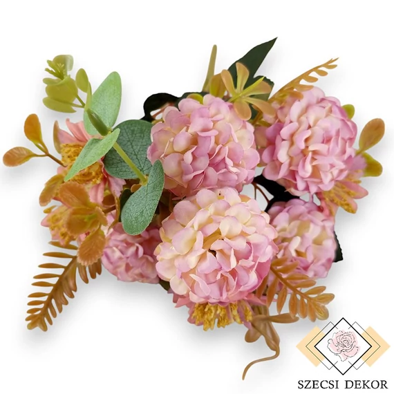 Mű selyem fodros csokor kivivel 5 szálas 29 cm - pink cirmos szemből