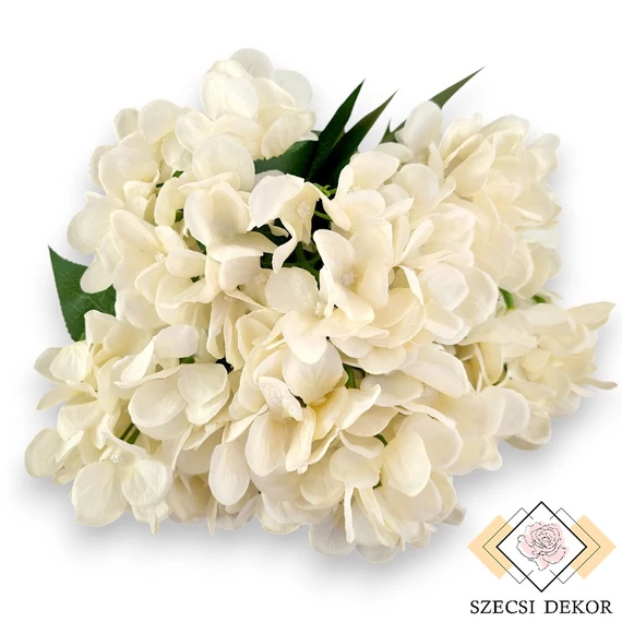 Mű hortenzia csokor nagy őszi 7 szál selyem 49 cm - krémfehér szemből