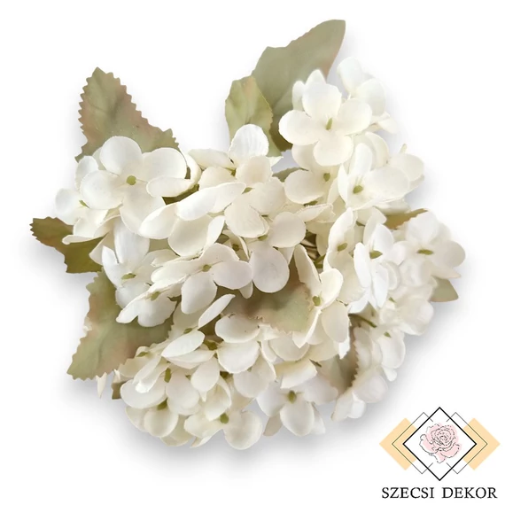 Mű hortenzia csokor pasztell selyem 5 szál 28 cm - krémfehér szemből