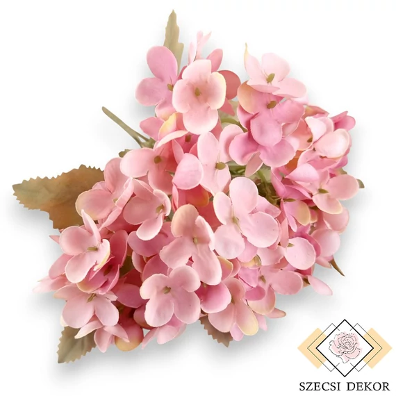 Mű hortenzia csokor pasztell selyem 5 szál 28 cm - rózsaszín szemből