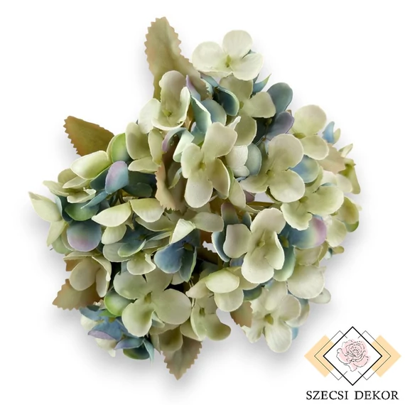 Mű hortenzia csokor pasztell selyem 5 szál 28 cm - türkiz szemből