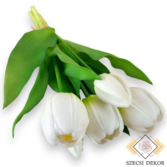 Mű tulipán köteg 5 szál gumi 31 cm - fehér szemből