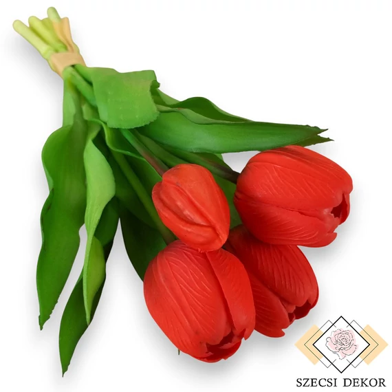 Mű tulipán köteg 5 szál gumi 31 cm - piros szemből