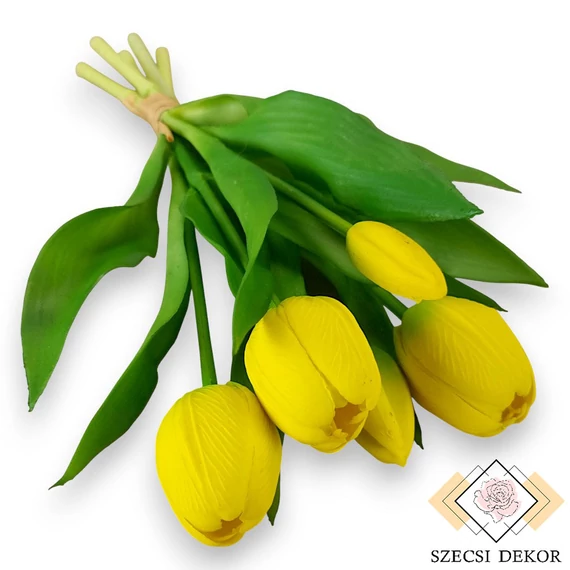 Mű tulipán köteg 5 szál gumi 31 cm - sárga szemből