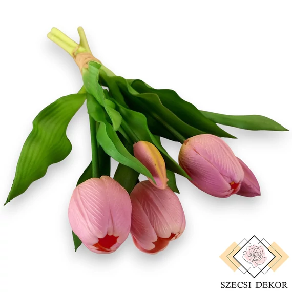 Mű tulipán köteg 5 szál gumi 31 cm - rózsaszín szemből