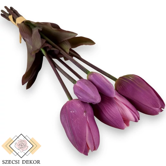 Mű tulipán köteg antik 5 szál gumi 42 cm - bíbor szemből