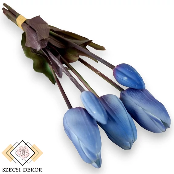 Mű tulipán köteg antik 5 szál gumi 42 cm - kék szemből