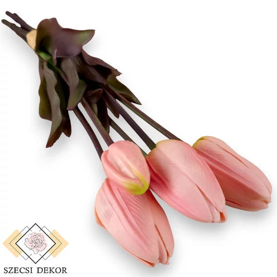 Mű tulipán köteg antik 5 szál gumi 42 cm - rózsaszín szemből