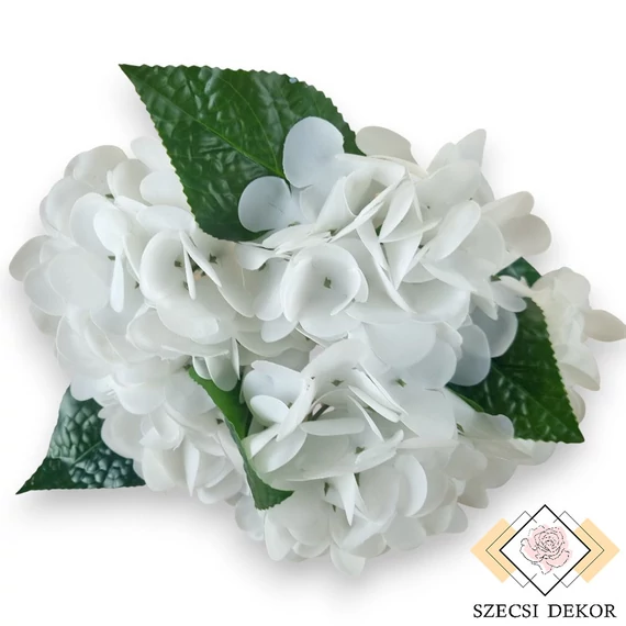 Mű hortenzia csokor közepes 5 szál gumi 46 cm - fehér szemből
