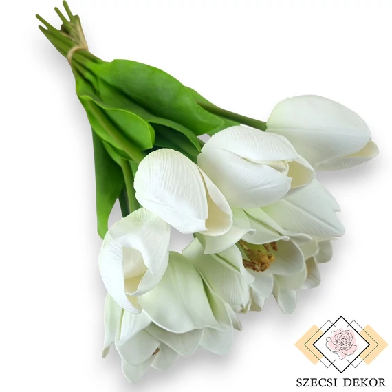 Mű tulipán köteg nyíló 10 szál polifoam 51 cm - törtfehér ferde