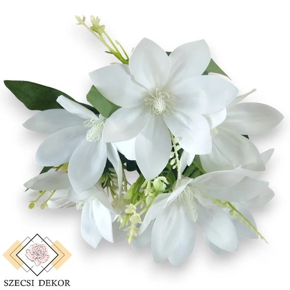 Mű liliomfa csokor 7 szál bevonatos 37 cm - fehér szemből