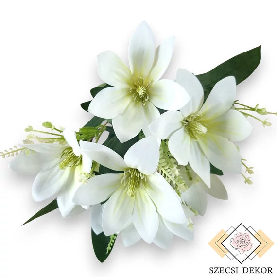 Mű liliomfa csokor 7 szál bevonatos 37 cm - törtfehér szemből