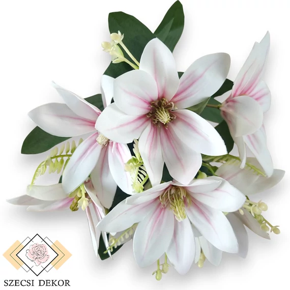 Mű liliomfa csokor 7 szál bevonatos 37 cm -  pink cirmos szemből