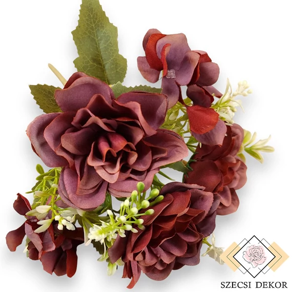 Mű japán kamélia csokor selyem 5 szál 32 cm - bordó szemből