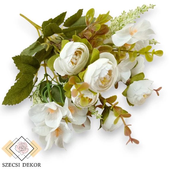 Mű boglárka vegyes csokor 5 szál selyem 32 cm - fehér szemből