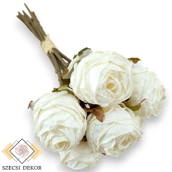 Mű szárított rózsa köteg közepes selyem 6 szál 31 cm - krémfehér szemből