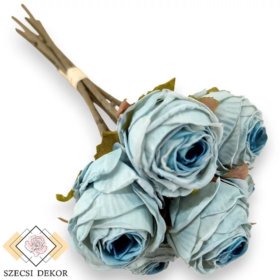 Mű szárított rózsa köteg közepes selyem 6 szál 31 cm - világoskék szemből