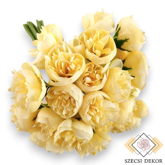 Mű olivia rózsa köteg közepes selyem 9 szál 32 cm - halványsárga szemből