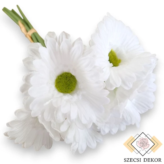 Mű gerbera köteg kicsi 6 szál polifoam 27 cm - fehér ferde