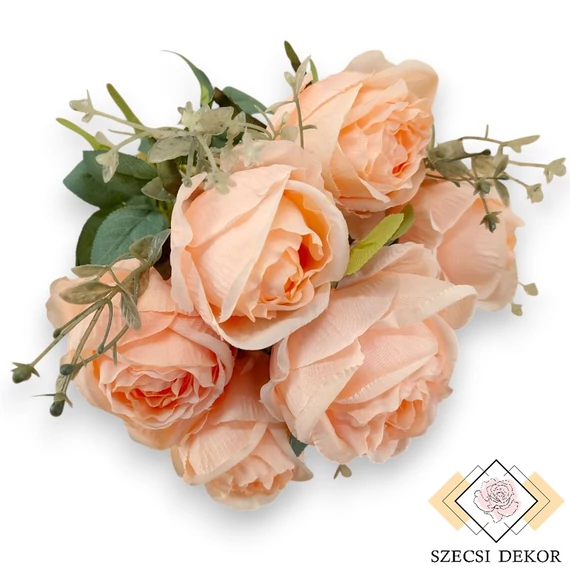 Mű kínai rózsa bokor 7 szál selyem 39 cm - pompadúr-rózsaszín ferde