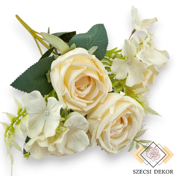 Mű törzses rózsa vegyes csokor 7 szál selyem 44 cm - krém ferde