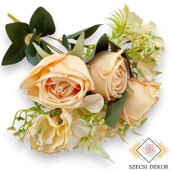 Mű törzses rózsa vegyes csokor 7 szál selyem 44 cm - barack ferde