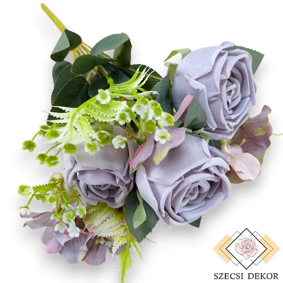 Mű törzses rózsa vegyes csokor 7 szál selyem 44 cm - halványlila ferde