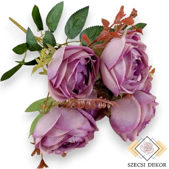 Mű ázsiai boglárka csokor 7 szál selyem 42 cm - bíbor szemből