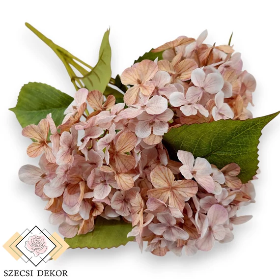 Mű hortenzia csokor közepes őszi 5 szál selyem 47 cm - rózsaszín szemből