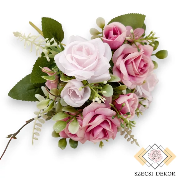 Mű gardénia vegyes csokor 5 szál selyem 33 cm - pink-baba szemből