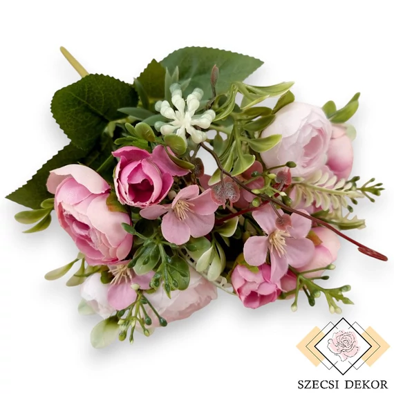 Mű ranunculus vegyes csokor 5 szál selyem 33 cm - pink-baba szemből