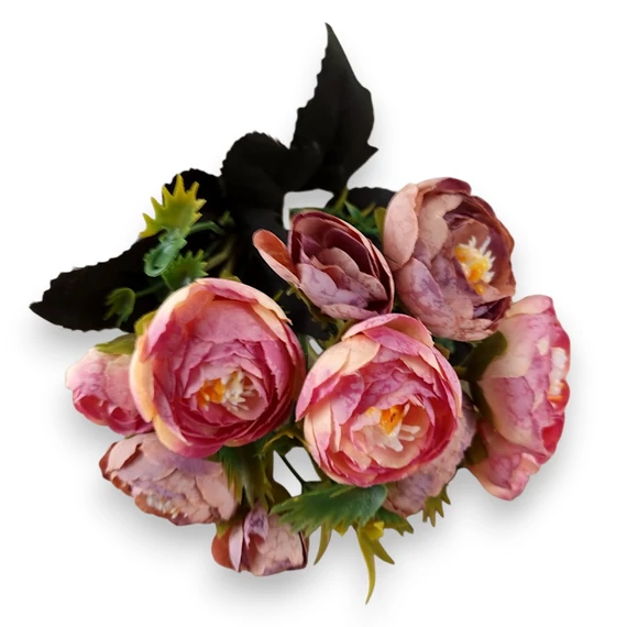 Mű boglárka csokor antik 5 szál selyem 28 cm - pink-mályva szemből