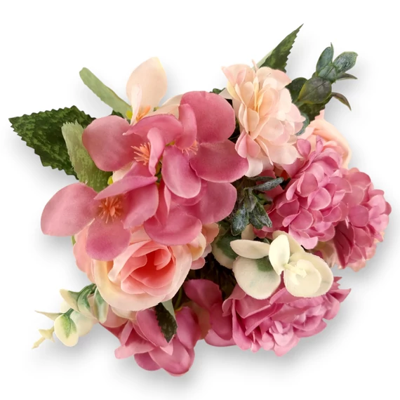 Mű vegyes virágcsokor 7 szál selyem 32 cm - pink szemből