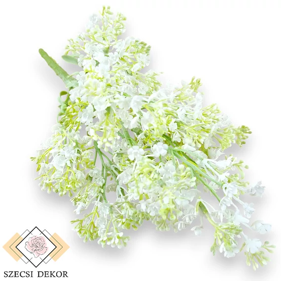Mű zöld útszéli zsázsa csokor 7 szál 33 cm - fehér szemből