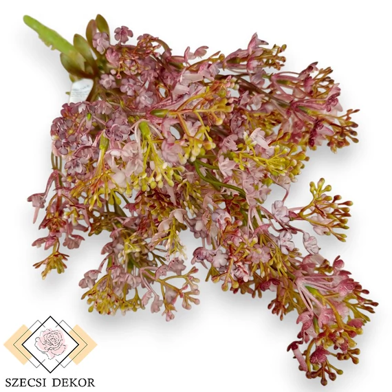 Mű zöld útszéli zsázsa csokor 7 szál 33 cm - kosenilvörös szemből