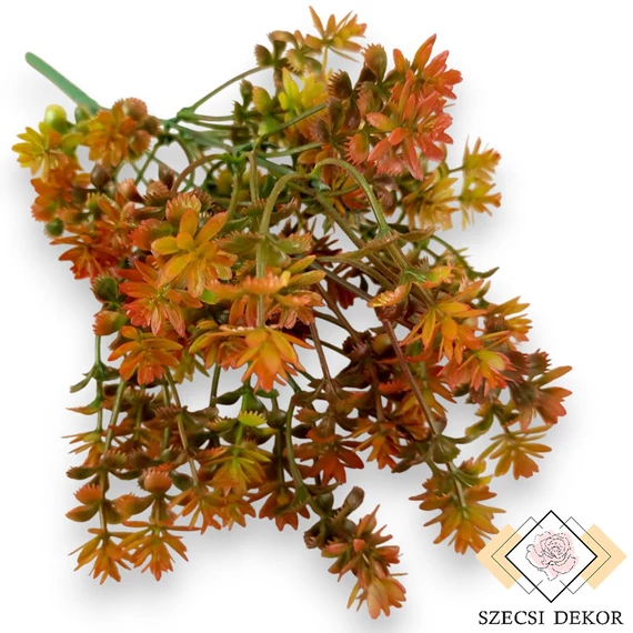 Mű zöld kisfejű sedum csokor 5 szál 33 cm - sötétnarancs szemből
