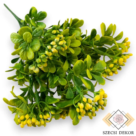 Mű zöld japán fagyal csokor 6 szál 30 cm - sárga szemből