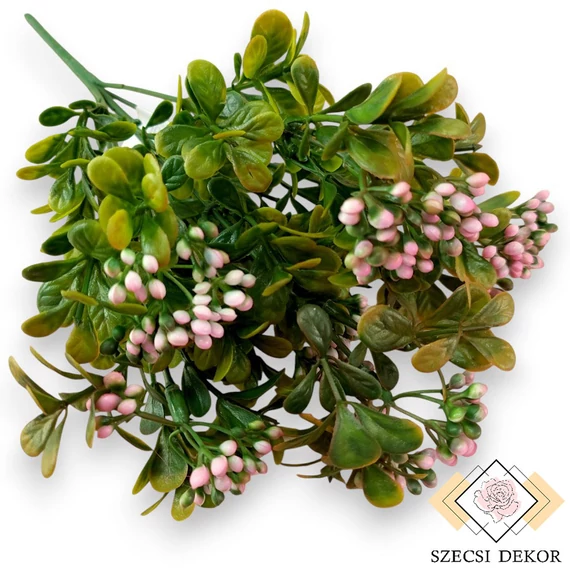Mű zöld japán fagyal csokor 6 szál 30 cm - rózsaszín szemből