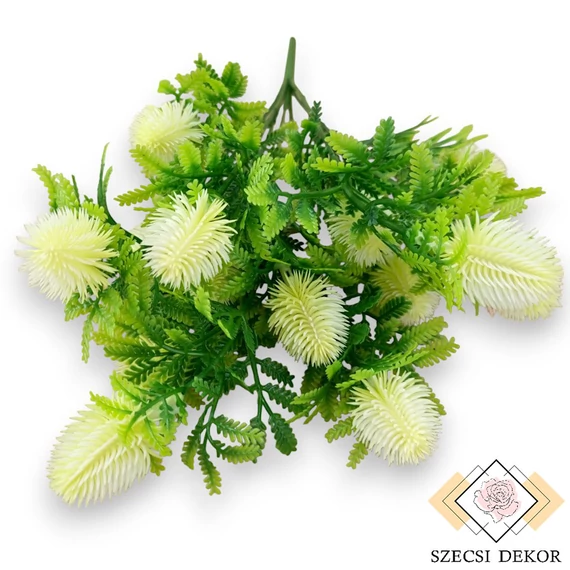 Mű zöld banksia serrata csokor 7 szál 38 cm - törtfehér szemből