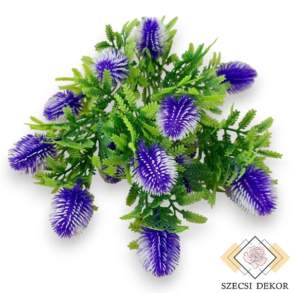 Mű zöld banksia serrata csokor 7 szál 38 cm - lila szemből