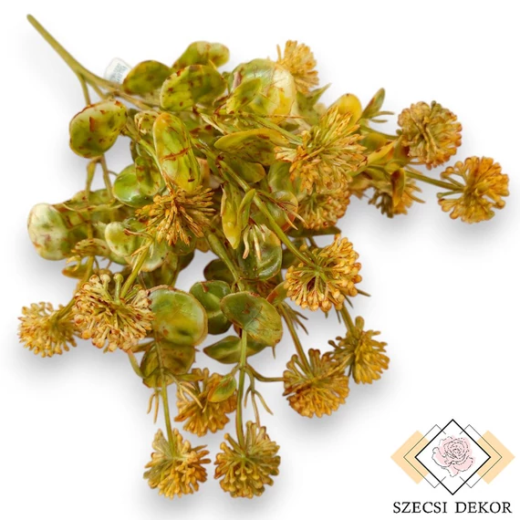 Mű zöld fehér here csokor 5 szál 33 cm - narancs szemből