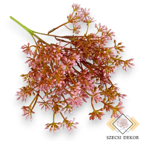 Mű zöld crassula multicava csokor bimbós 5 szál 33 cm - rózsaszín szemből